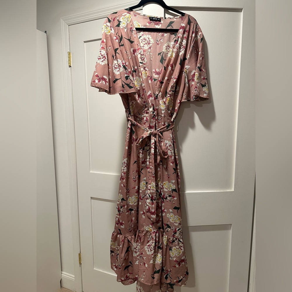 SHEIN Pink Floral Midi Dress